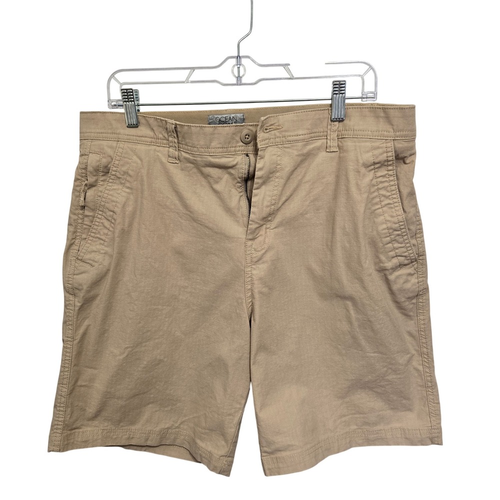 Ocean‎ Coast Mens Tan Khaki Flat Front Stretch Casual Chino Shorts Size 34